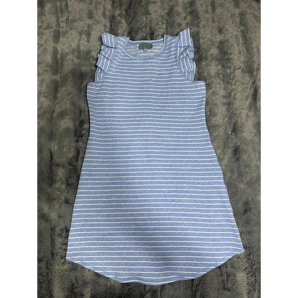 Skies Are Blue Blue & White Striped Ruffle Sleeve Dress - Size Small